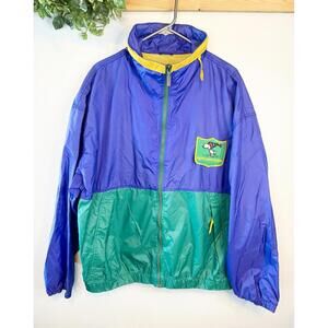 Vintage Track Zip Up Jacket Swingster Retro XL Unisex Snoopy Patch Green Blue